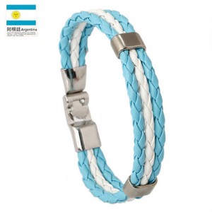 National Flags Colors Leather Woven Wholesale Bracelet - Blue White Blue
