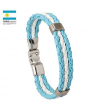 National Flags Colors Leather Woven Wholesale Bracelet - Blue White Blue