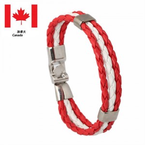 National Flags Colors Leather Woven Wholesale Bracelet - Red White Red
