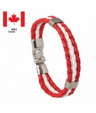 National Flags Colors Leather Woven Wholesale Bracelet - Red White Red