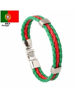 National Flags Colors Leather Woven Wholesale Bracelet - Red White Red