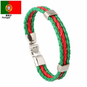 National Flags Colors Leather Woven Wholesale Bracelet - Green Red Green