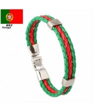 National Flags Colors Leather Woven Wholesale Bracelet - Red White Red