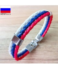 National Flags Colors Leather Woven Wholesale Bracelet - White Blue Red