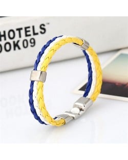 National Flags Colors Leather Woven Wholesale Bracelet - White Blue Red