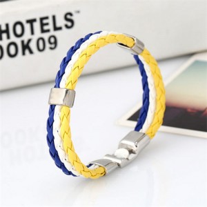 National Flags Colors Leather Woven Wholesale Bracelet - Blue White Yellow
