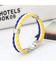 National Flags Colors Leather Woven Wholesale Bracelet - White Blue Red