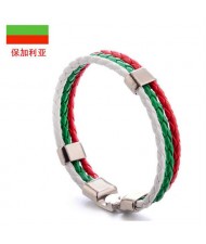 National Flags Colors Leather Woven Wholesale Bracelet - White Green Red