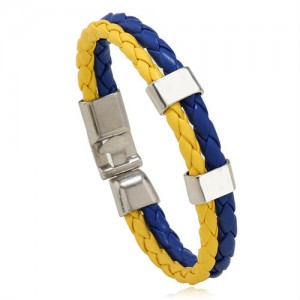 National Flags Colors Leather Woven Wholesale Bracelet - Yellow Black Blue