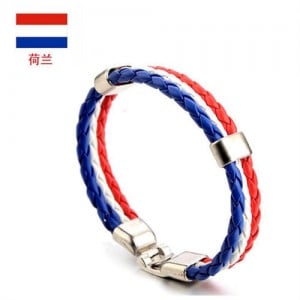 National Flags Colors Leather Woven Wholesale Bracelet - White Blue Red