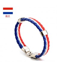 National Flags Colors Leather Woven Wholesale Bracelet - White Blue Red