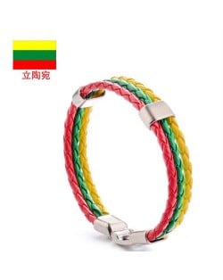National Flags Colors Leather Woven Wholesale Bracelet - White Blue Red