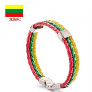 National Flags Colors Leather Woven Wholesale Bracelet - Red Green Yellow