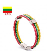 National Flags Colors Leather Woven Wholesale Bracelet - White Blue Red