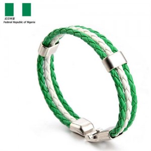 National Flags Colors Leather Woven Wholesale Bracelet - Green White Green