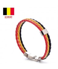 Belgium National Flags Colors Leather Woven Wholesale Bracelet - Red Yellow Black