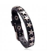 Alloy Stars Design Wholesale Fashion Leather Bracelet - Black