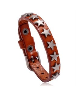 Alloy Stars Design Wholesale Fashion Leather Bracelet - Black