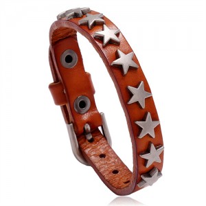 Alloy Stars Design Wholesale Fashion Leather Bracelet - Brown