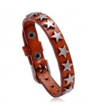 Alloy Stars Design Wholesale Fashion Leather Bracelet - Black