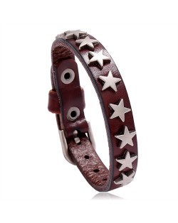 Alloy Stars Design Wholesale Fashion Leather Bracelet - Brown