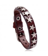 Alloy Stars Design Wholesale Fashion Leather Bracelet - Coffee