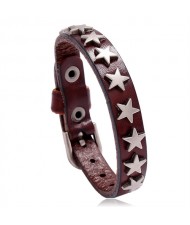 Alloy Stars Design Wholesale Fashion Leather Bracelet - Brown