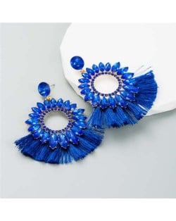 Round Bling Style Cotton Tassel Exaggerated Wholesale Fashion Women Earrings - Blue