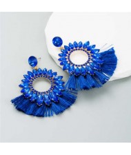 Round Bling Style Cotton Tassel Exaggerated Wholesale Fashion Women Earrings - Blue