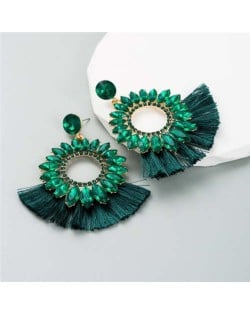 Round Bling Style Cotton Tassel Exaggerated Wholesale Fashion Women Earrings - Green