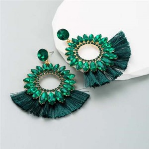 Round Bling Style Cotton Tassel Exaggerated Wholesale Fashion Women Earrings - Green
