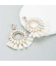 Round Bling Style Cotton Tassel Exaggerated Wholesale Fashion Women Earrings - White