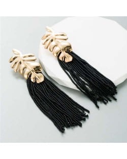 Golden Palm Tree Leaves Mini Beads Tassel Wholesale Fashion Women Earrings - Black