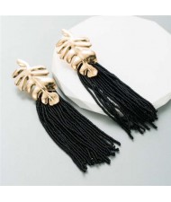 Golden Palm Tree Leaves Mini Beads Tassel Wholesale Fashion Women Earrings - Black