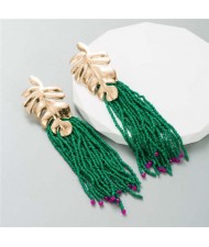 Golden Palm Tree Leaves Mini Beads Tassel Wholesale Fashion Women Earrings - Green