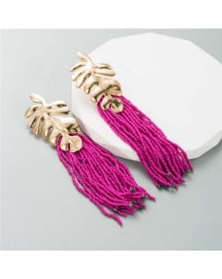 Golden Palm Tree Leaves Mini Beads Tassel Wholesale Fashion Women Earrings - Rose