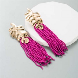 Golden Palm Tree Leaves Mini Beads Tassel Wholesale Fashion Women Earrings - Rose