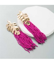 Golden Palm Tree Leaves Mini Beads Tassel Wholesale Fashion Women Earrings - Rose