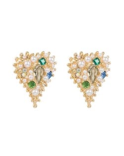 Bejeweled Style Exaggerated Heart U.S. Wholesale Fashion Earrings - Green