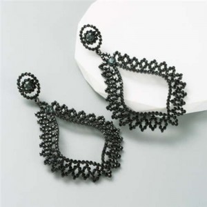 Bling Style Rhinestone Vintage Bohemian Waterdrop European Wholesale Fashion Earrings - Black