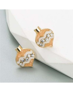 Korean Fashion Oil-spot Glaze Rhinestone Inlaid Niche Design Peach Heart Women Earrings - White