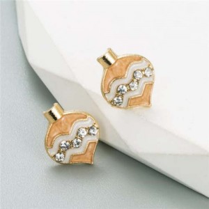 Korean Fashion Oil-spot Glaze Rhinestone Inlaid Niche Design Peach Heart Women Earrings - White