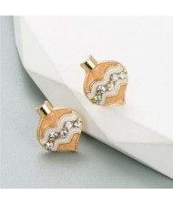 Korean Fashion Oil-spot Glaze Rhinestone Inlaid Niche Design Peach Heart Women Earrings - White