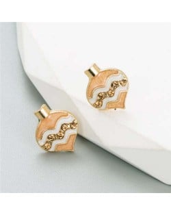 Korean Fashion Oil-spot Glaze Rhinestone Inlaid Niche Design Peach Heart Women Earrings - Coffee