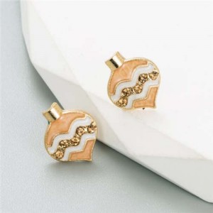 Korean Fashion Oil-spot Glaze Rhinestone Inlaid Niche Design Peach Heart Women Earrings - Coffee