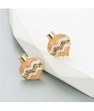 Korean Fashion Oil-spot Glaze Rhinestone Inlaid Niche Design Peach Heart Women Earrings - Coffee