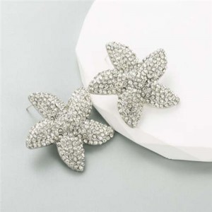 Korean Fashion Rhinestone Inlaid Starfish Unique Shining Women Earrings - White