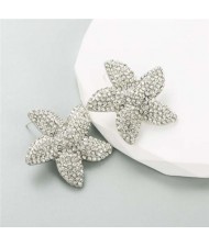 Korean Fashion Rhinestone Inlaid Starfish Unique Shining Women Earrings - White