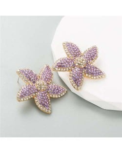 Korean Fashion Rhinestone Inlaid Starfish Unique Shining Women Earrings - Violet