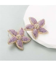 Korean Fashion Rhinestone Inlaid Starfish Unique Shining Women Earrings - Violet
